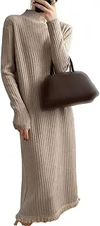 [Mkjuuior] Vintage Sweater Dress Autumn Winter Half Turtleneck Tassel Knit Maternity Long Dress
