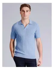 [Blaq] Harry Textured Open Collar Knit Polo in Light Blue