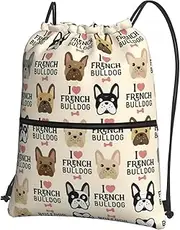 EdWal French Bulldog Print Drawstring Backpack Gym Bags Sports Bags With Zipper Pocket For Travel Beach, Black, One Size