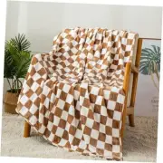 Checkered Throw Blanket | Soft Fleece Flannel Cozy 40*60in Checkered-khaki
