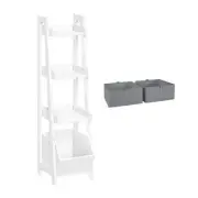 RiverRidge Home Kids 4-Tier Ladder Shelf Toy Organizer 13" White + Book Storage