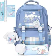 [juju GOODS] Cinnamon Roll Kawaii Backpack - Cute School Backpack for Girls - Blue, Cinnamon Roll - Large, 4L, Soft Shell, 8 Pockets
