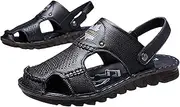 [CLSQLXYJZC] Mens Casual Soft Sole Beach Sandals, Summer Durable Beef Tendon Outsole Closed Toe Sandals, Comfortable Adjustable the Heel Strap Leather Slippers