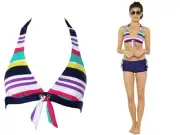 Splendid Removable Soft Cup Halter Bra SP5232 White Striped Bikini TOP Medium