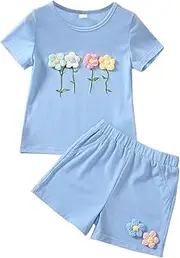 [VKOMEO] Toddler Little Girls Short Sleeve T-Shirt Shorts 2Pcs