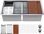 VEVOR Kitchen Sink, 84x48cm, 304 Stainless Steel Drop-in Sinks, Undermount Double Bowls Basin with Ledge and Accessories, Household Dishwasher Sinks for Workstation, RV, Prep Kitchen and Bar Sink