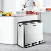 54L 3 Tri Compartment Kitchen Pedal Rubbish Bin Recycling Trash Waste Can Good Sealing W/Rubbish Bag