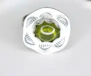 Peridot Green Cabochon Gemstone .925 Sterling Silver Band Handmade Ring Size 6.5