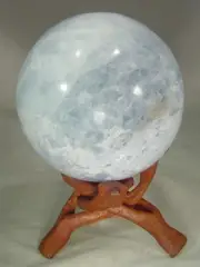 BUTW Genuine Blue Calcite Crystal 3 5/8"Lapidary Carved Sphere w/Stand 7021E