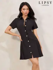Black Military Button Through Mini Shirt Dress (AR6947) | $120