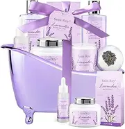 Home Bath Spa Gift Basket for Women - Lavender Bath Sets for Women Gift Aromatherapy Home Spa Kit with Shower Gel, Shampoo, Body Oil, Bath Bomb, Soy Candle & More, Best Gifts for Her Mothers day
