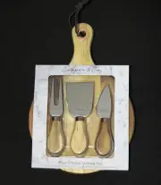 Cheese Board & Knife Set Cooper & Co Wooden Platter Fork Wood Wine Caravan AA