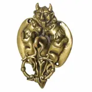 Handmade Brass Demon Head with Two Lions Door Knocker
