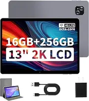 [Veidoo] 13 Inch Android Tablet, 2K 2160x1440 FHD Screen, 16GB(8+8 Expand) RAM 256GB ROM with 2TB Expand, Octa-Core Processor, Dual Nano SIM Card 4G LTE Tablet with 2.4G / 5G WiFi, 10000 mAh Battery