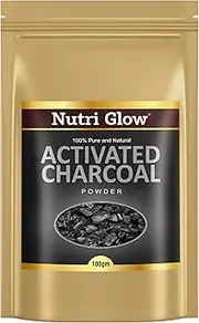 Nutri Glow | Activated Charcoal Powder | 3..53 Oz (100 g) | Superfood Supplement | Detoxing Toothpaste Teeth Whitening | Facial Mask Clay Mask |Food Grade | Gut Health Supplement for Detoxification & Digestive Health | Resealable Air Tight Pouch