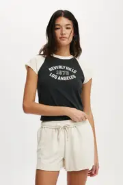 [Cotton On Women] Cotton On Women - Retro Raglan Graphic Tee - Beverly hills washed black L BEVERLY HILLS WASHED BLACK