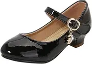[Egmy] Girls High Heeled Shoes Princess Primary School Students Single Shoes Children Leather Mary Jane Rose Shoes for Girls