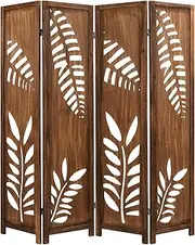 Giantex 4-Panel Room Divider, 170cm Folding Partition Stand w/Double Action Metal Hinges, Privacy Screen w/Wood Frame & Carved Leaf Pattern for Bedroom, Living Room, Home Office, Brown (4-Panel)