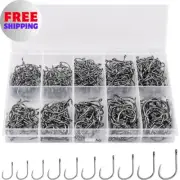 500pcs Fish Hooks 10 Sizes Fishing Carbon Steel Sharpened With Box Quality Kit