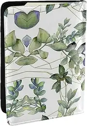[JEJEA] Green Eucalyptus Leaves Print Travel Organizer Credit Cards Case Passport BookPassport Holder Cover Wallet forTraveling,, Black, One Size