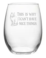 Susquehanna Glass Set of 4 Nice Things Cat Stemless Wine Tumblers