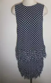 Ann Taylor Navy Polka Dot Chiffon Fringed Tunic Top & Skirt sz XS US 2 NWT