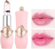 UKKQES Jelly Clear Crystal Flower Lipstick, Magic PH Temperature Color Changing Lipstick Lip Gloss, Natural Moisturizing Lip Balm Labiales Magicos Lip Tinted Stain Makeup for Women（Purpler Flower）