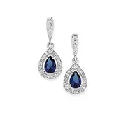 Silver Created Sapphire & Cz Cluster Drop Earrings in Blue