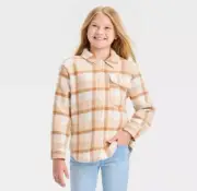 Cat & Jack Girl Beige Plaid Long Sleeve Shacket