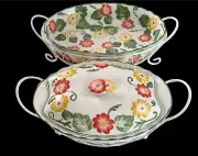 Temp-tations Tara Floral Embroidery Presentable Ovenware Set Caddy Rack Ceramic
