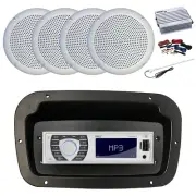 Pyle Marine Radio,Adapter,Spa Bezel,Antenna,Amp,Kit, 4x 5.25" 20W White Speaker