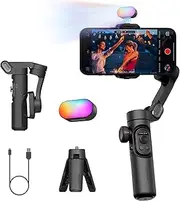 AOCHUAN 3-Axis Gimbal Stabilizer for Smartphone with RGB Magnetic Fill Light Upgraded Face Tracking Focus Wheel Foldable iPhone Gimbal for iPhone/Android Phone Stabilizer Vlog Recording Smart XE Kit