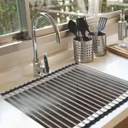 Toque Stainless Steel Dish Drying Rack Over Sink Kitchen Foldable RollUp Mat