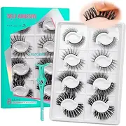 Self Adhesive Eyelashes No Glue Needed, Lash Clusters 8 Pairs Reusable Adhesive Eyelashes,Waterproof Wispy Lashes with Tweezer for Lash Extension at Home by AMZGlRL(4 styles D-mix 8-17mm)