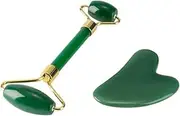 Jade Face Roller & Gua Sha Set, Facial Beauty Roller and Face Massager Skincare Tools, Anti Aging, Reduce Wrinkles and Relieve Muscle Tension, Crystal Green