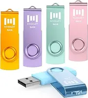 [mosDART] 64GB USB2.0 Flash Drive, with Keychain Loop, Swivel Design with LED Light, exFAT Memory Stick for Computers, System Backup, Data Storage, Pastel Color(Pack of 5)