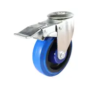 Easyroll 140kg 125mm I6 Series Blue Elastic Rubber Swivel Brake Bolt Hole Castors
