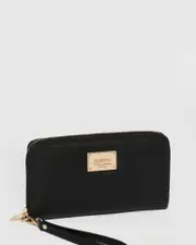 Black Zoe Wristlet Wallet With Gold Hardware