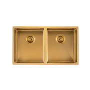 AGUZZO Stainless Steel Kitchen Sink - 770mm Double Bowl - Brushed Gold - Top/Under Mount
