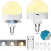 TobeBright Rechargeable Light Bulb, E14 Battery Powered Light Bulb 3 Colour Temperature Dimmable with Remote Control, Magnetic LED Light for Non Hardwired Lamps, Table Lamps, Bedside(2-Pack)