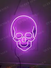 Haunted Skull Skeleton Purple Acrylic 17" Neon Light Sign Lamp Club Wall Decor