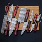 CUSTOM HANDMADE DAMASCUS STEEL 8PCs KITCHEN CHEF KNIFE SET WITH ROLL BAG