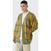 Mens Olive Brushed Knit Oversized Drop Shoulder Cardigan