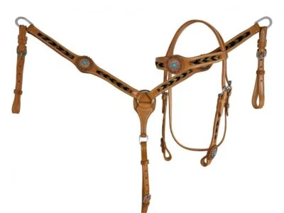 Showman Browband Leather Headstall & Breast Collar Set w/ Braided Horsehair