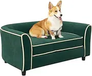 PawHut Dog Sofa Fancy Pet Bed Modern Dog Couch for Small and Medium Dogs, with Soft Cushion, Washable and Removable Cover, Dark Green