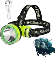 LED Headlight | Waterproof Bright LED Diving Flashlight | Mode Duals Light Rechargeable Head for Forehead Use, Underwater Lighting for Swimming, Camping, Hiking
