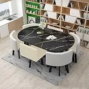 Reception Dining Table for 4-6 People, Conference Kitchen Table Set, Space Saving Dining Table Upholstered Chairs(6)