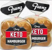 Franz Keto Hamburger Buns 16 Count (Two 8 bun packs) NEW