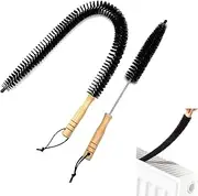2 x Radiator Cleaning Brush, 75cm Flexible Long Radiator Brush and 45cm Short Radiator Duster with Wooden Handle for Radiator, Dryer, Lint, Washing Machine