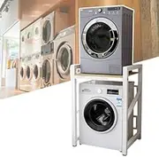 Laundry Room Storage Rack Set with Adjustable Shelves and Non Slip Foot Pads White Color Ideal for Bathrooms and Laundry Rooms